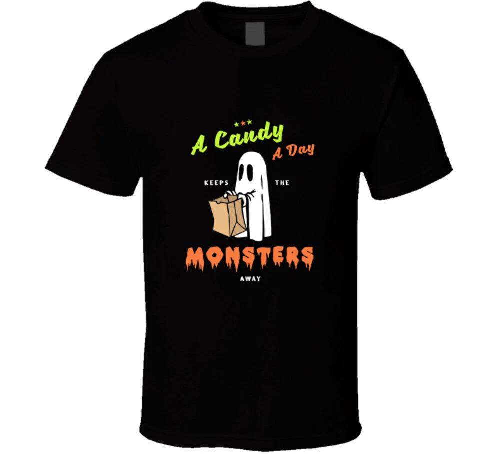A Candy A Day Keeps The Monsters Away Funny Halloween Gift T Shirt 2XL