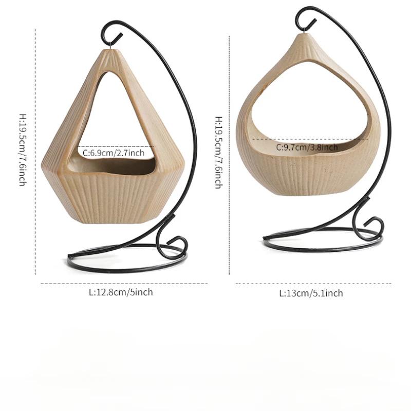 1pc Iron Frame Hanging Basket Ceramic Incense Burner with Creative Ceramic Sage and Peruvian Wood Tray (Without Incense)