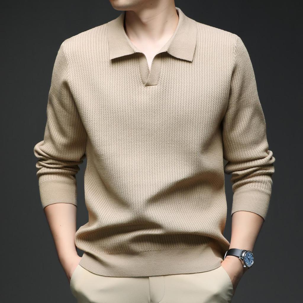 Men's V-Neck Knit Sweater - Autumn/Winter Korean Style, Youthful, Comfortable, Loose Fit Polo Top