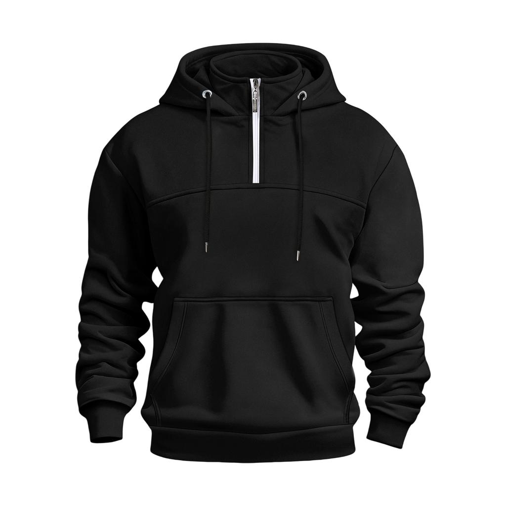 Casual Heren Hoodie met Opstaande Kraag en Zakken - Atletische Pullover voor Dagelijks Gebruik