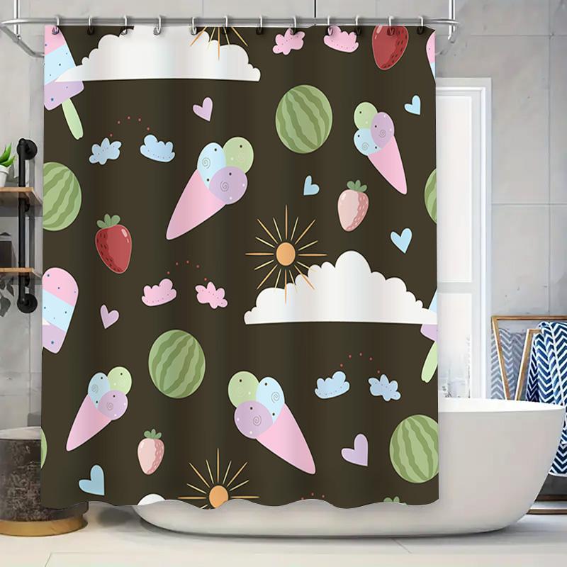 

Charming Shower Curtain With Cute Food Pattern Perfect For Bathroom Decorations! W60H190(CM)-1 Pcs
