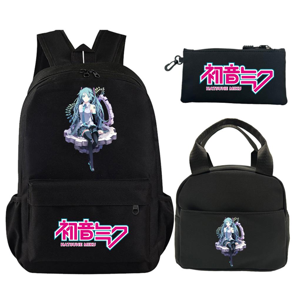 3Pcs/set Anime Hatsune Miku Printed Backpack with Shoulder Bag Pencil Case for Teenager Student Boy Girl Schoolbag Large Capacity Waterproof Bookbag