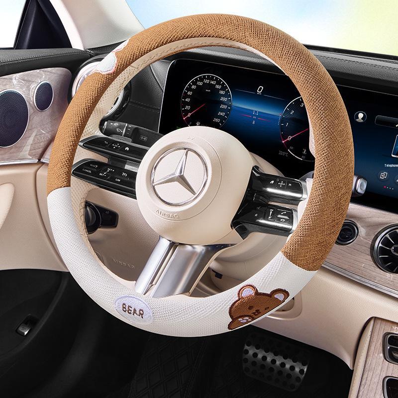 Classic Linen Steering Wheel Cover, Universal 38CM, All-Season Use