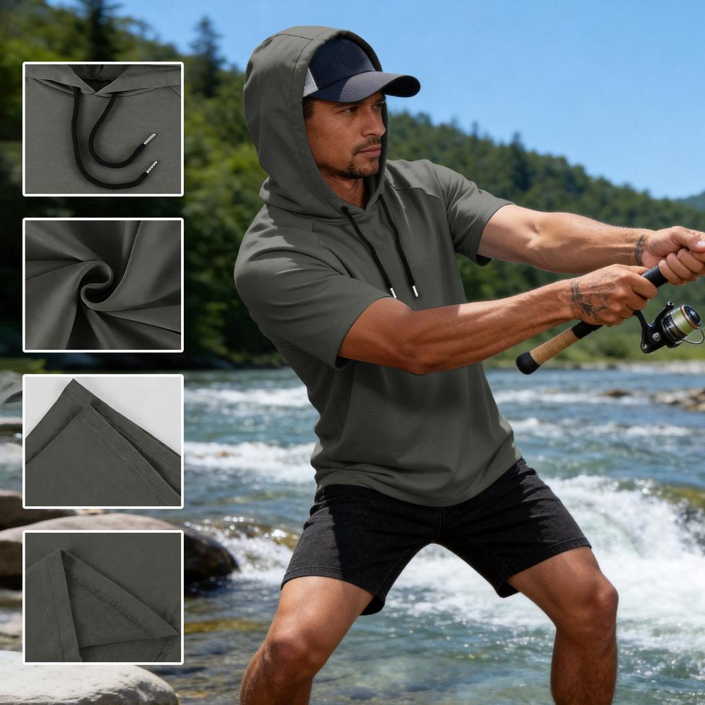 Men's Breathable Lightweight Short Sleeve Hoodie, Sport Casual Tops For Fishing, Fitness & Outdoor Sports