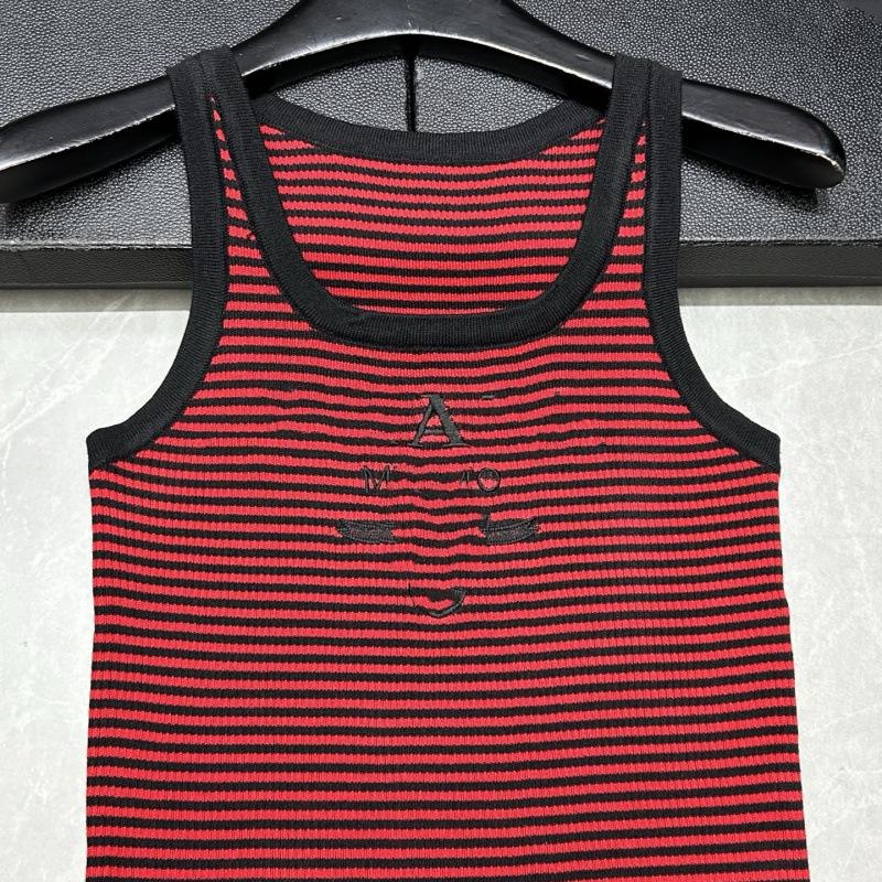 Pu Jia 2026 Spring Letter Embroidery Striped Knit Vest - Slim Fit Versatile Women's Top