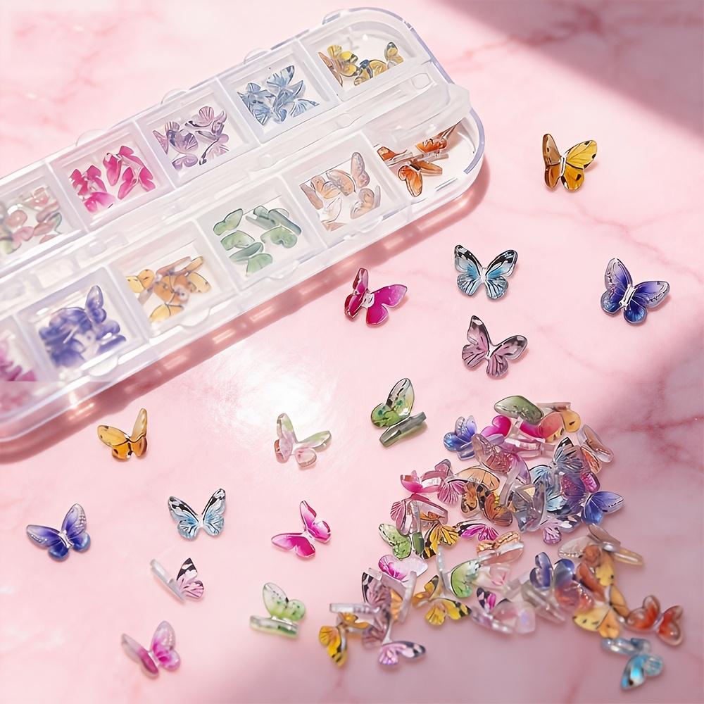 48 st Färgstarka 3D Fjärils Akryl Nagelberlocker Glitter Klar Vit Blå Fjäril Nagellack Dekoration DIY Hantverk Nageltillbehör