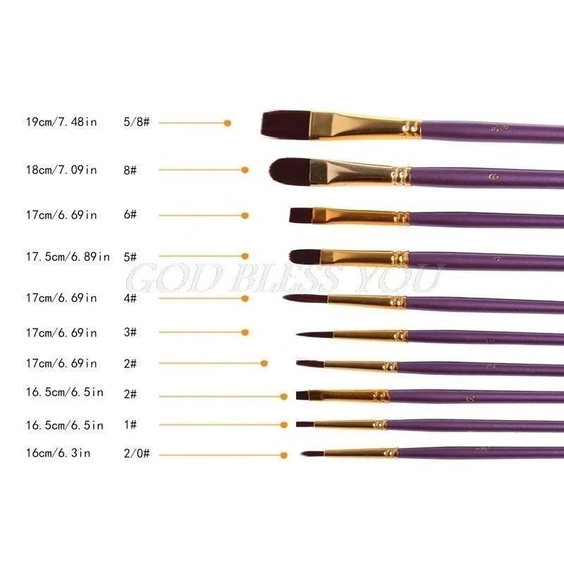 10Pcs/Set Facial Painting Brush Watercolor Brush Set Colored Nylon Brush Nail Painting Brush Professional Nail Painting Brush