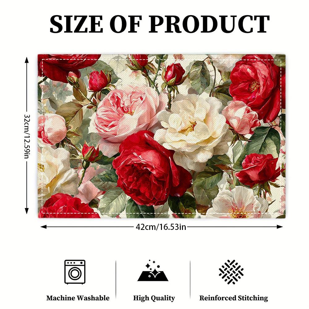4 pz. Tovagliette Stampa Digitale 2D PIATTE, Tovagliette Stampate con Fantasia Floreale di Rose Colorate, Rendi la Tua Sala da Pranzo Più Bella, Perfette per Tavolini da Caffè,