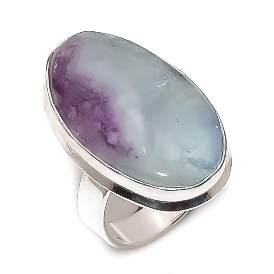 Natural Fluorite Gemstone Handmade 925 Sterling Silver Jewelry Ring Size 8 B4j58