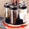 Rotating Stainless Steel Glass Seasoning Bottle, Salt and Pepper Shakers, Seasoning Box, Kitchen Seasoning Tool, Storage Rack