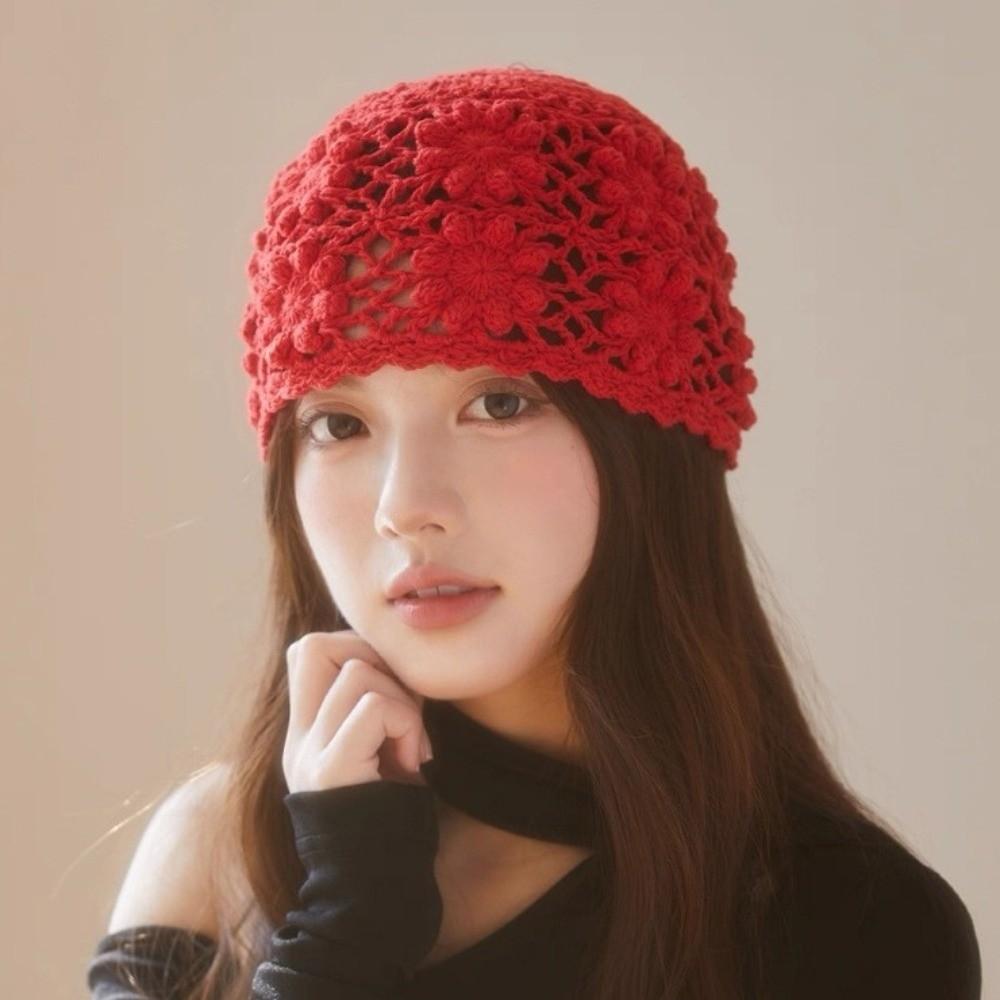 Weave Knit Basin Caps Handmade Beanies Cap Korean Crochet Flower Hat  Streetwear