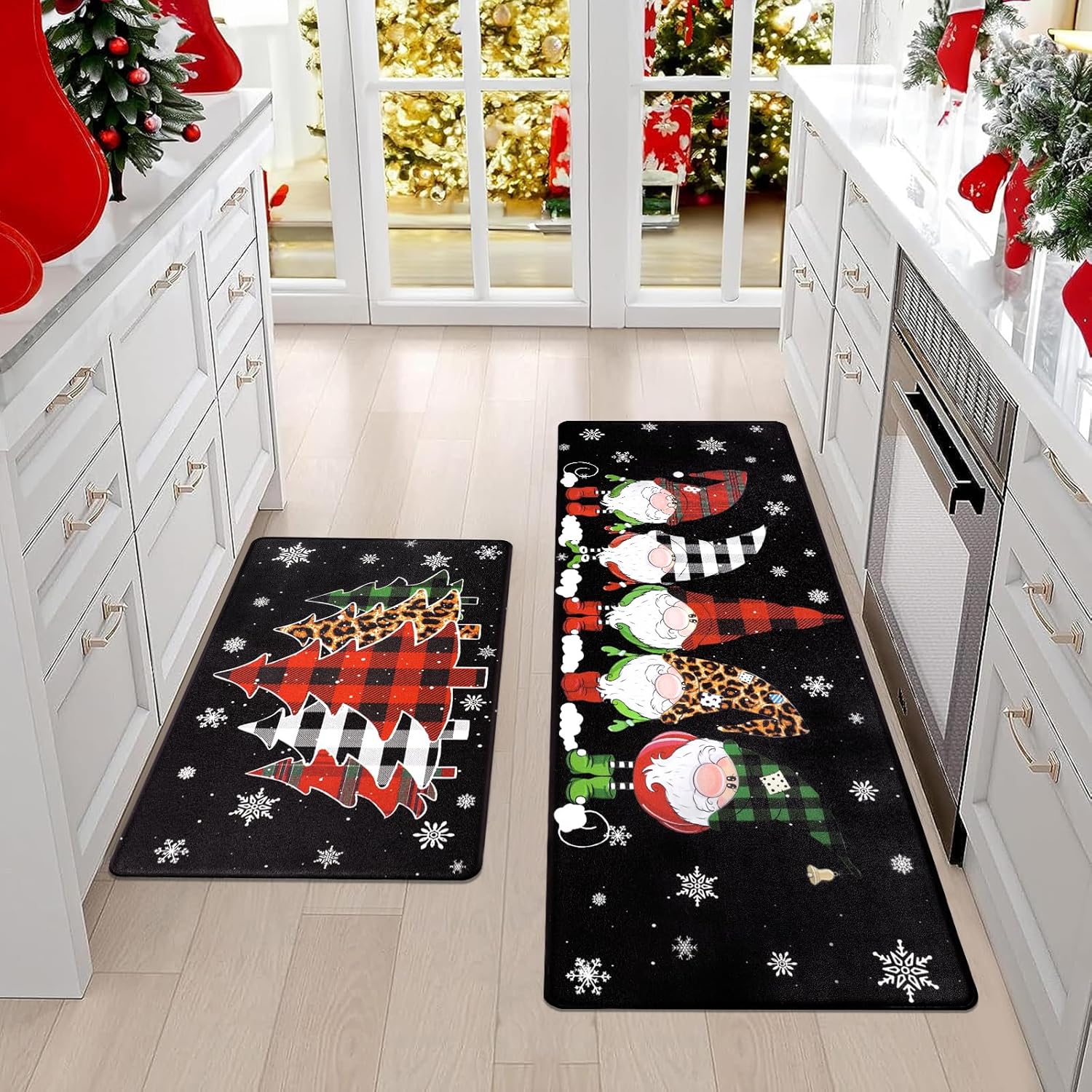

VIKAMA 2pcs Santa Claus Kitchen Floor Mats Entrance Welcome Door Mats Corridor Laundry Room Carpets Winter Festival Decorations 40x60and40x120cm