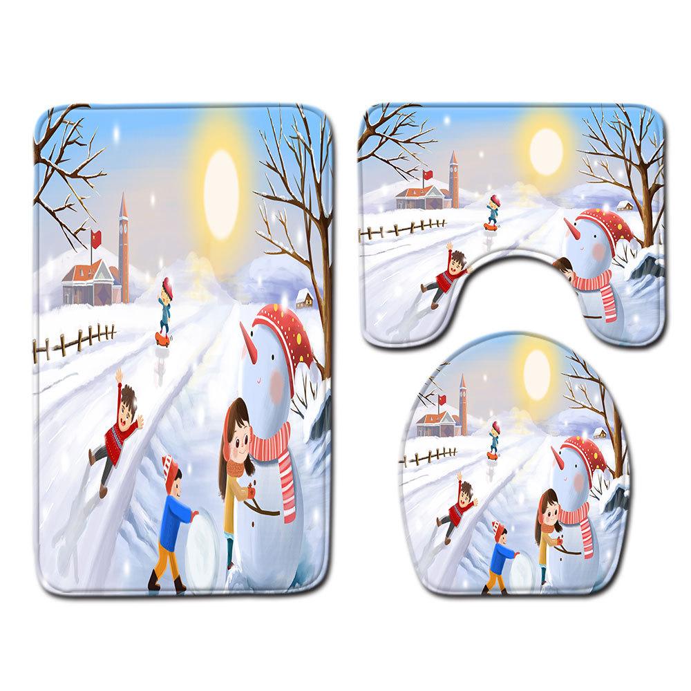 Christmas Bathroom Floor Mat Toilet Three-Piece Set