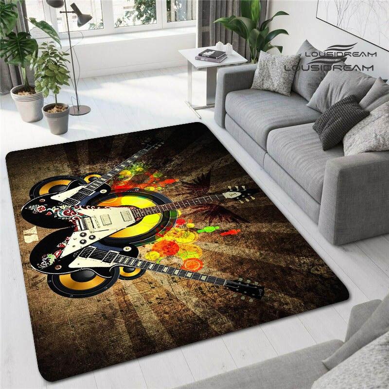 Tappetini stampati in 3D con chitarra colorata per soggiorno, tappeti antiscivolo, camera da letto, comodino, decorazione moderna per la casa, tappetini lavabili