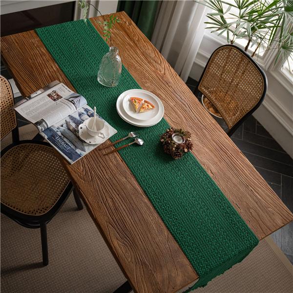 Table Flag Green Solid Woven Natural Material American Holiday Hemp Rope Dinner Mat Tableware Mat Tassel Bowl Mat