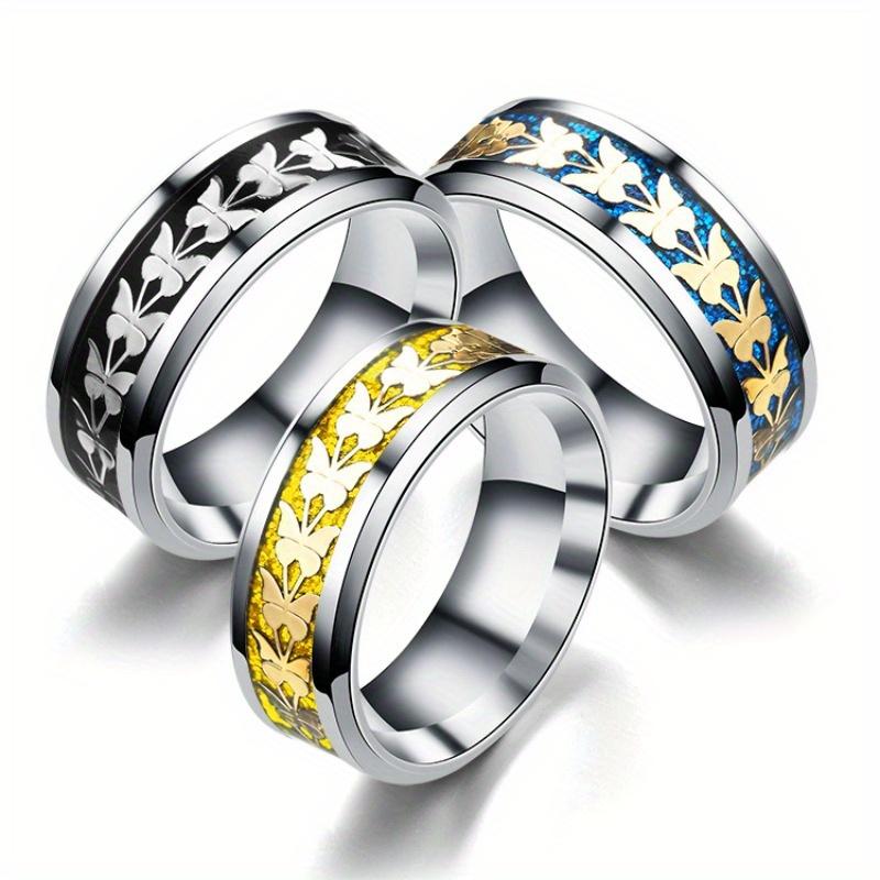 1Pc Fashionable, Fashionable and Simple, Butterfly Pattern Design, Trendy Titanium Steel Ring