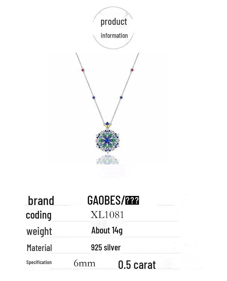 S925 Sterling Silver Sapphire Necklace: Women’s Luxury Full Diamond Pendant with Colored Stones