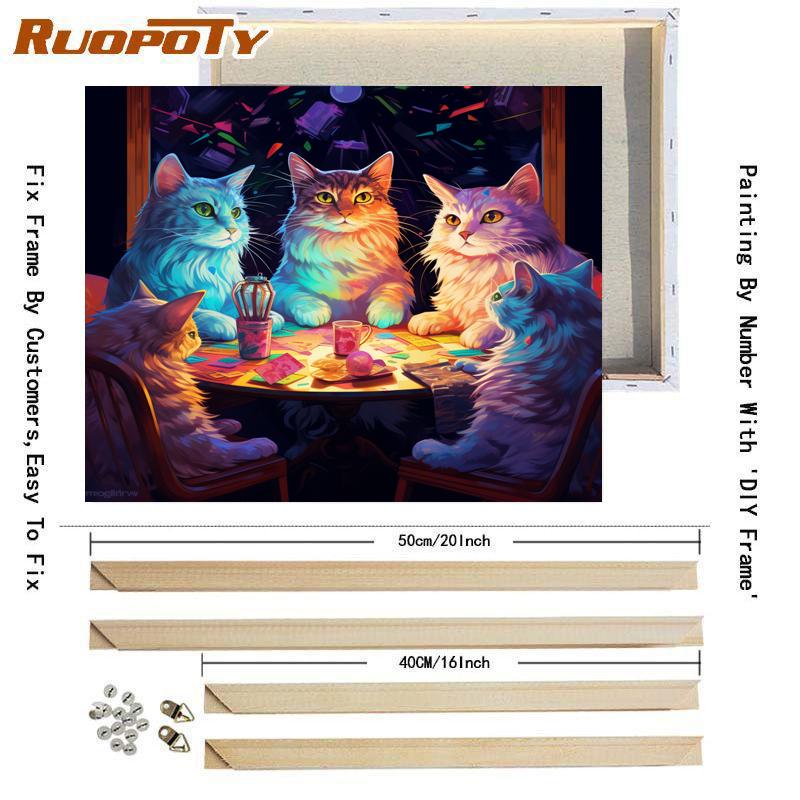 RUOPOTY Frame Diy Painting by Numbers Cat DIY Oil Painting Animals Picture Art Canvas Wall Home Decor 40x50cm
