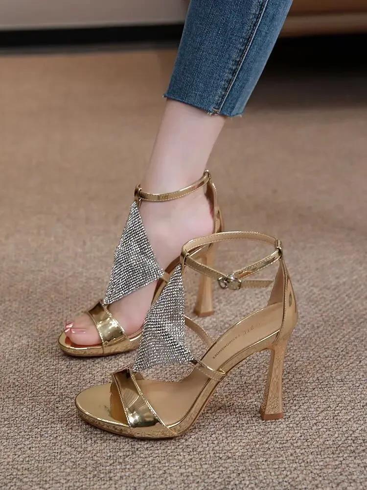 

Women Heels Sexy Gold High Heels Sandals Thin Single Strap Metal Stiletto Sandals Silver Heel Shoes Party Evening Wedding Shoes 39 золотой