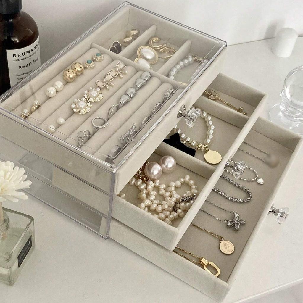 3 Layer Jewelry Organizer Boxes,with Organizer Drawer, Velvet Earring Organizer, Holder Boxes for Stud Earrings, Rings