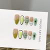 Handmade Press On Nails 3D Handcarved Almond Shape False Green