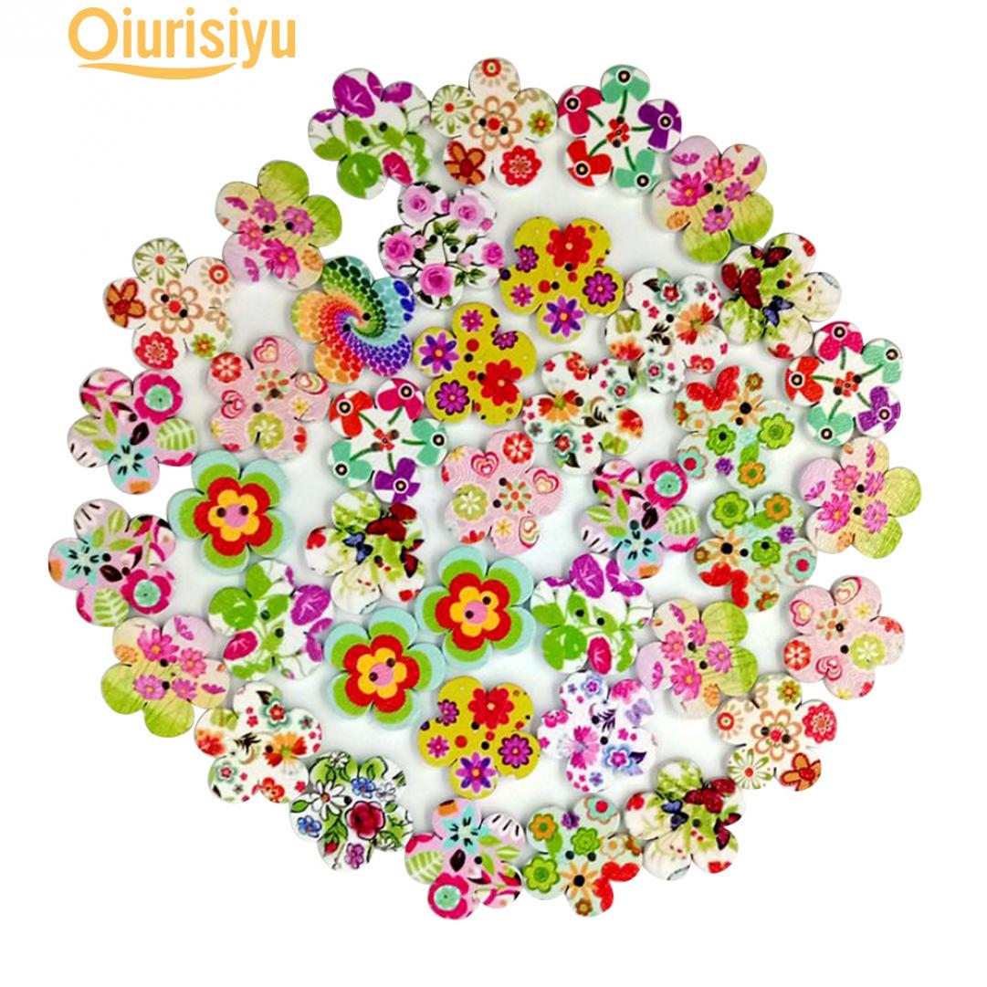 

100 шт., деревянные цветочные пуговицы с 2 отверстиями, аксессуары для шитья, скрапбукинга, сделай сам, шитье одежды и ткани Random Color