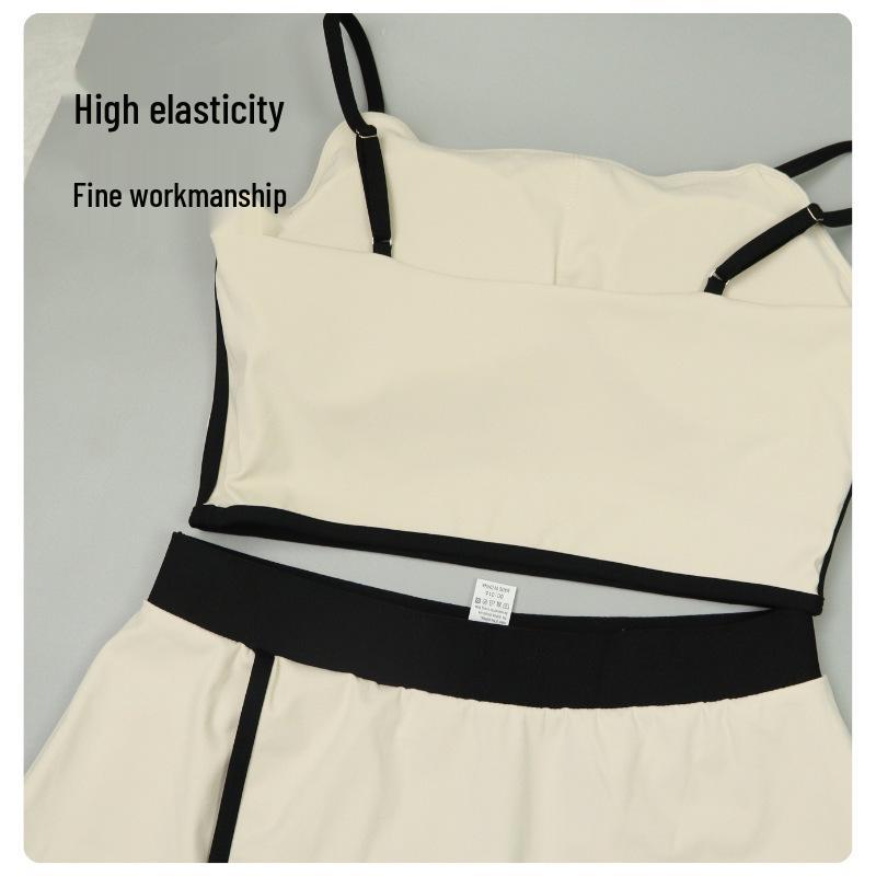 Women's Color Block Strap Skirt & Shorts Set – High Waist, Slimming Yoga Outfit with Contrast Design