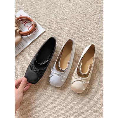 Women's French Style Ballet Slippers  Spring New High Heels One Row Coarse Heel Mary Jane Flats Rubber Upper