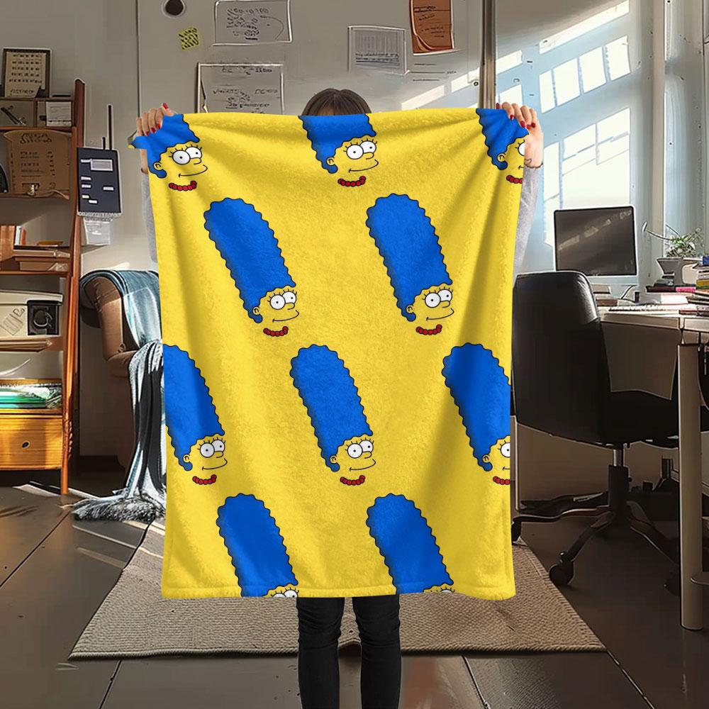 Marge Simpson Art Printed Flannel Blanket, soft throw for bedroom sofa, washable, fan merchandise, great gift.
