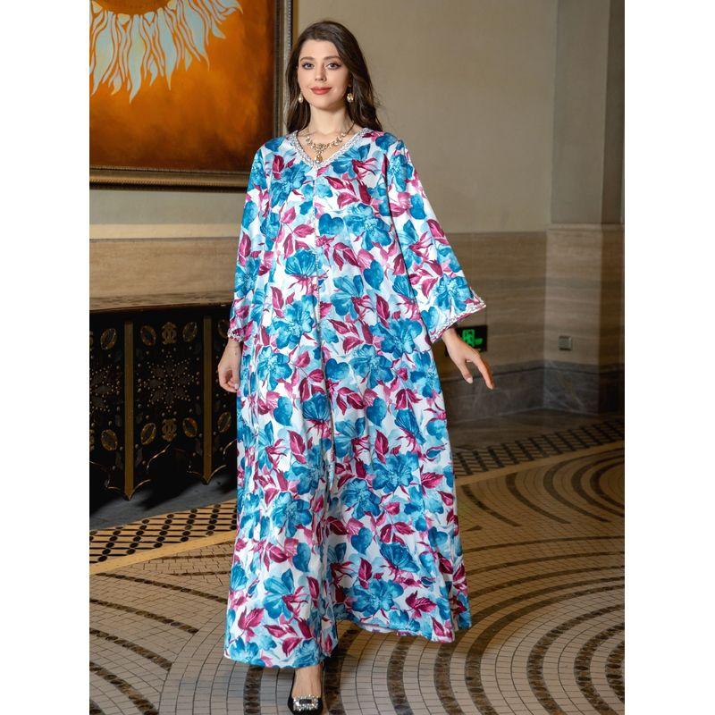 Indonesian Arab Print Dress Saudi Dubai Spring Middle East Twist Drill Hot Drilling Large Robe Dresses