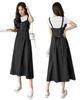JIYUTOR Denim Jumper Skirt with Solid Back Elastic Midi Plus High Fall Women's Suspenders, Color, Ribbon, V-Neck, Length, Sizes, Waist, Spring,