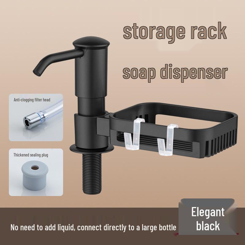 Presse d'évier en acier inoxydable avec distributeur de savon, tube d'extension pour détergent et filtre pour aquarium.