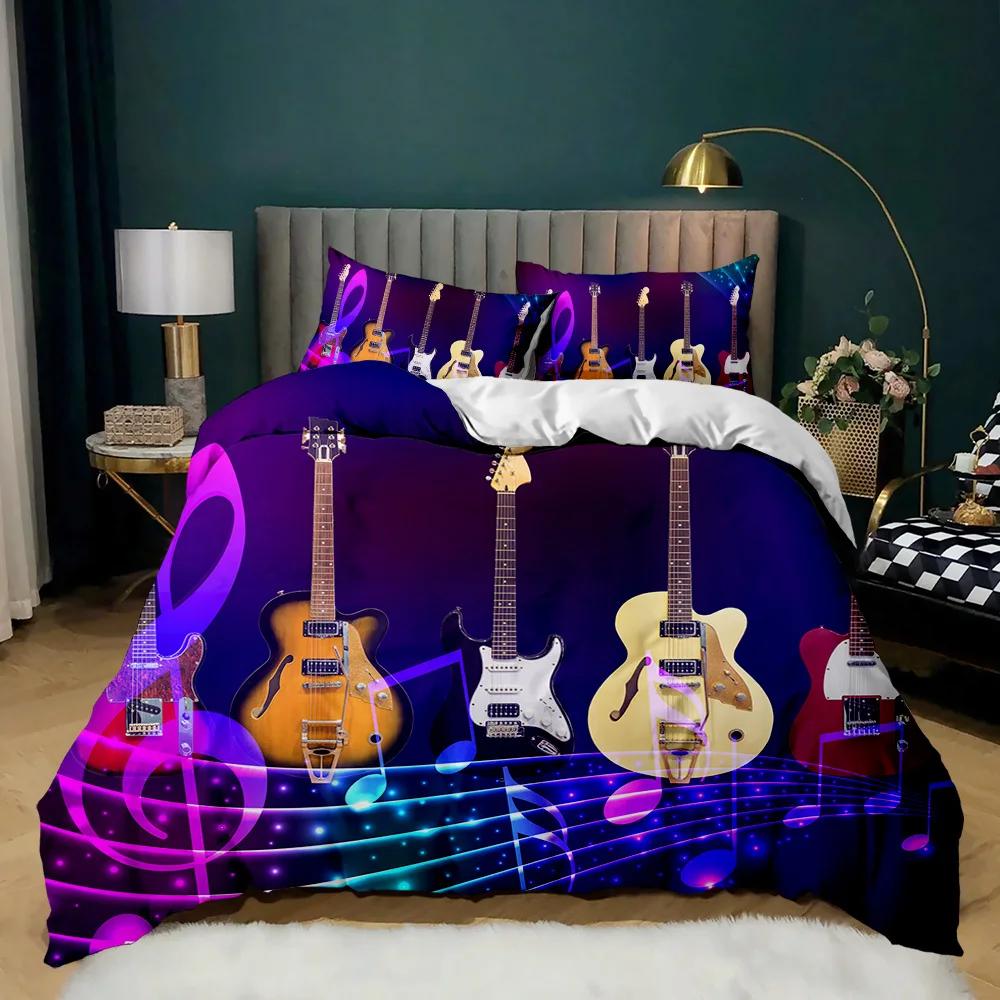 Guitar Duvet Cover Set Electric Guitar In Burning  Musical Creativity Concept Music Double Queen King Size Polyester Qulit Cover