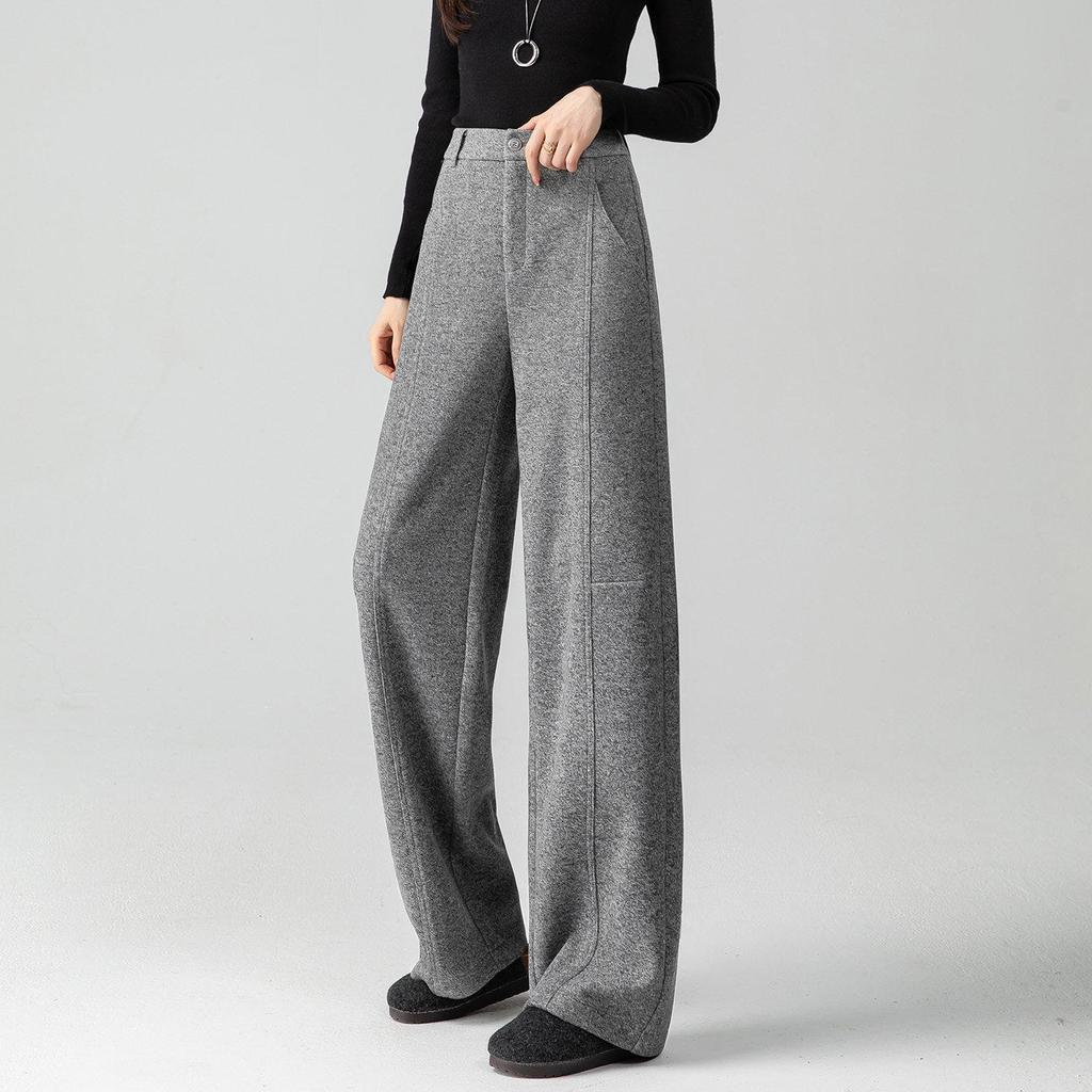 Women's Woolen High-Waisted Wide-Leg Pants - 2025 Autumn/Winter Collection, Slimming Draped Loose Fit
