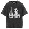 Sommer Amerika Andere Alte Ausgewaschene Grenzüberschreitende Große Größe T-Shirt Catzilla Monster Katze Männliche und Weibliche Studenten Trend