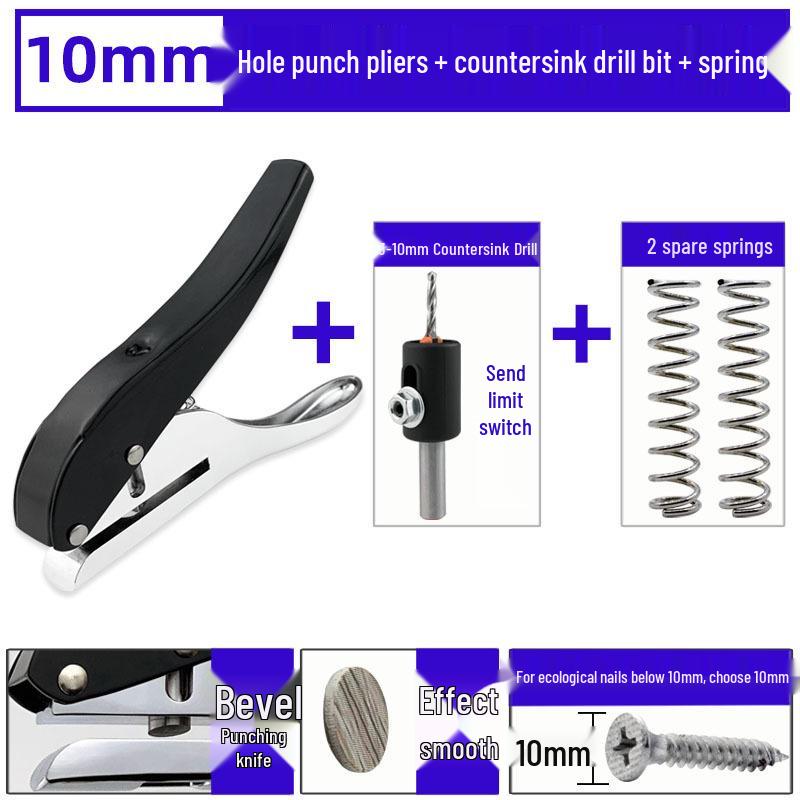 PVC Edge Banding Hole Punch Tool with 8mm Puncher & Guide Screw for Drywall Nail Concealing
