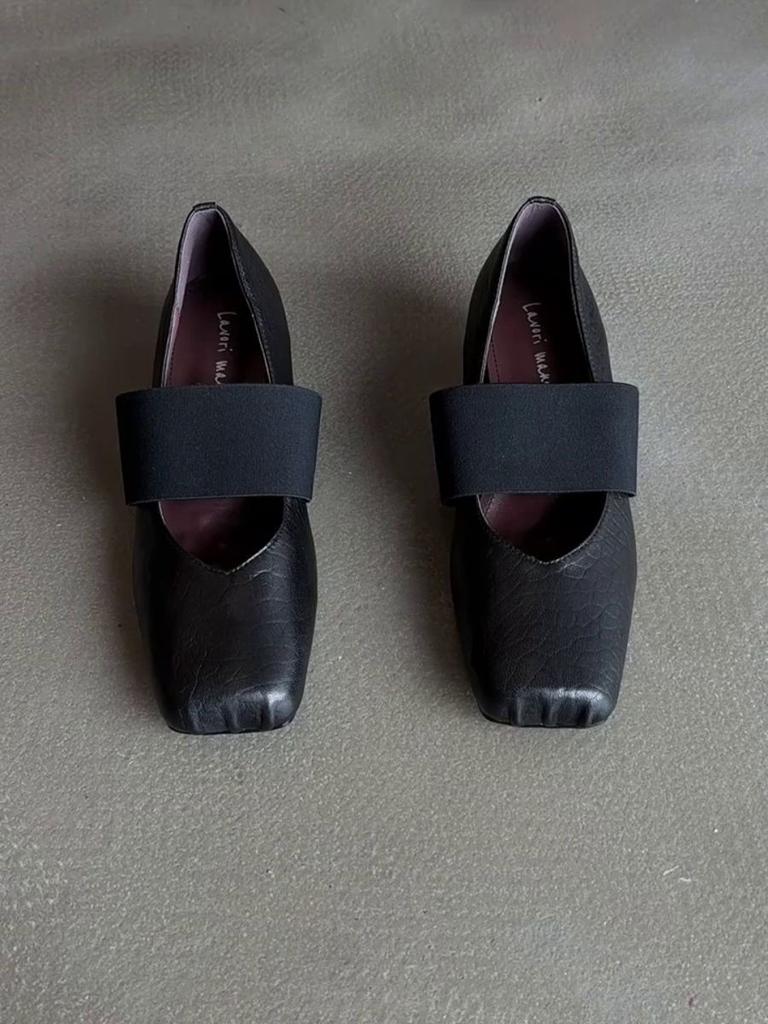 French retro style versatile, simple and comfortable commuting fashion square head elastic band, super foreign style flat bottom shallow mouth sin