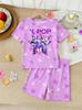 Girls K-POP Pajama Set, Purple Star Print Soft Tight Fit Short Sleeve T-Shirt & Shorts Sleepwear for 4-7 Years