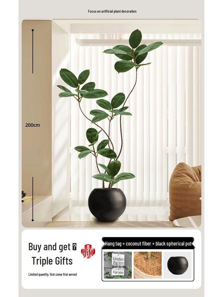 Luxury Indoor Black King Kong Artificial Green Plant - Large Potted Floor Ornament for Living Room Decoration