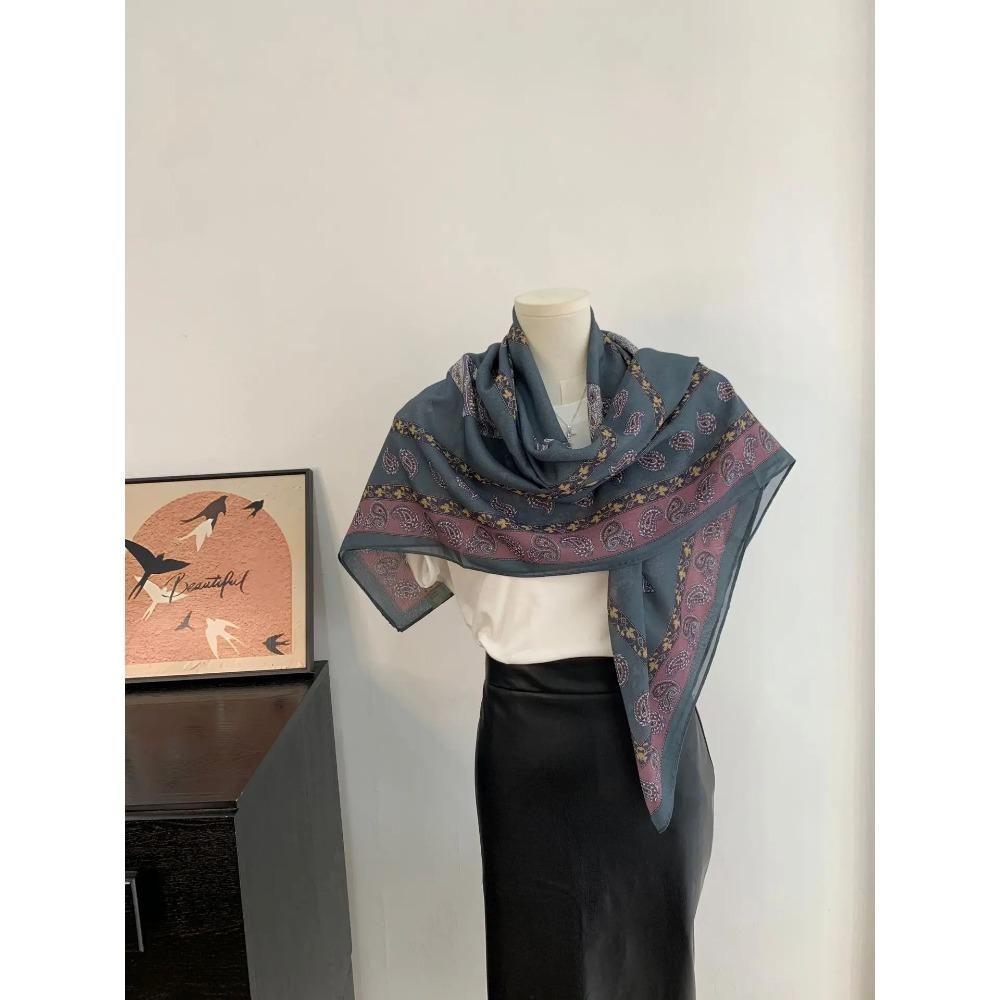 Head Scarf Women Square Scarf Thin Silk Like French Vintage Shawl Exclusive Design Spring Summer Autumn Lightweight Multipurpose