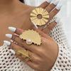 Salircon Anello Vintage Geometrico Colore Oro a Forma di Ventaglio per Donna Design di Personalità Anello Regolabile in Metallo a Forma di Piuma Gioielli di Tendenza