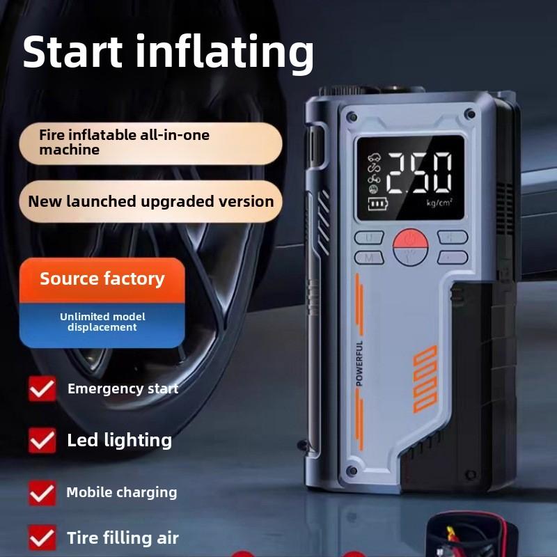 Portable Car Air Compressor Pump Jump Starter 12V 120W Digital Tire Inflator with Emergency Power Bank, Battery Booster and LED Light