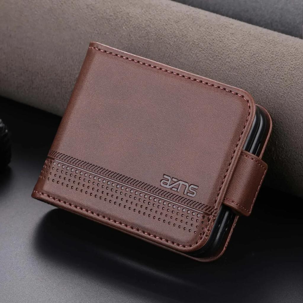 Luxury Business Retro Skin Feel Leather Phone Case For Samsung Galaxy Z Flip 7 6 5 4 3 Card Slot Holder Anti-Drop Protect Cover