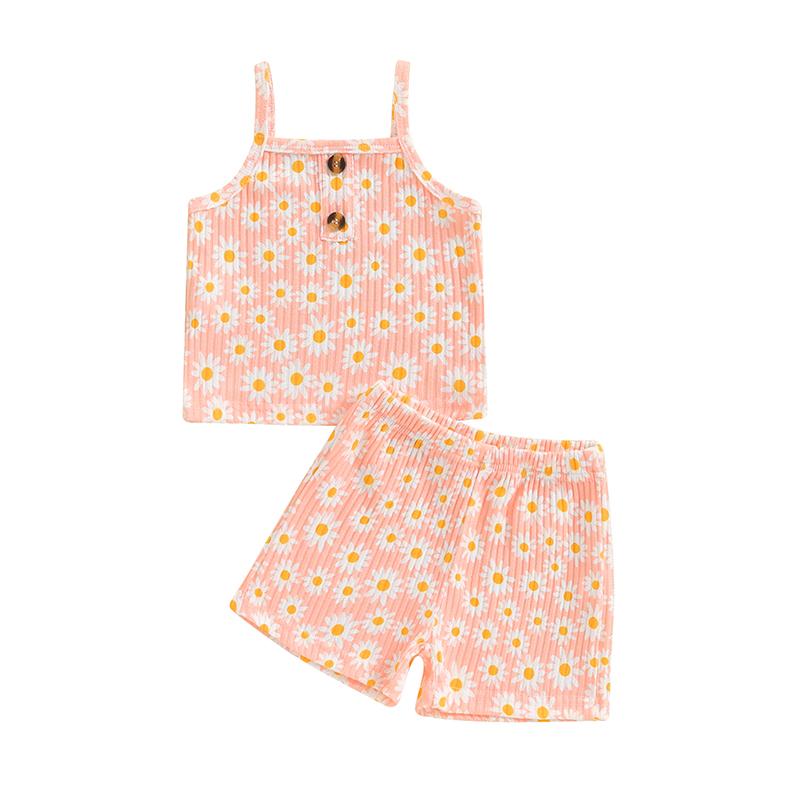Pudcoco Kids Baby Girls Summer 2 Piece Outfits Daisy Print Sleeveless Camisole Elastic Shorts Set Fashion Cute Clothes 1-5T