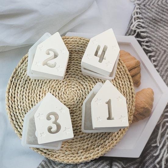 

4 шт. силиконовые формы для подсвечников, набор цифр 1-4, форма в форме домика, самоделки, многоразовые, легко моющиеся гипсовые свечи для рождественских вечеринок set