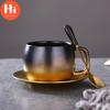 Hi Ceramic Light Luxury Simple Matte Black Gold Champagne Coffee Cup with Saucer Spoon Set Unique Travel Couple Teacup Milk Mug