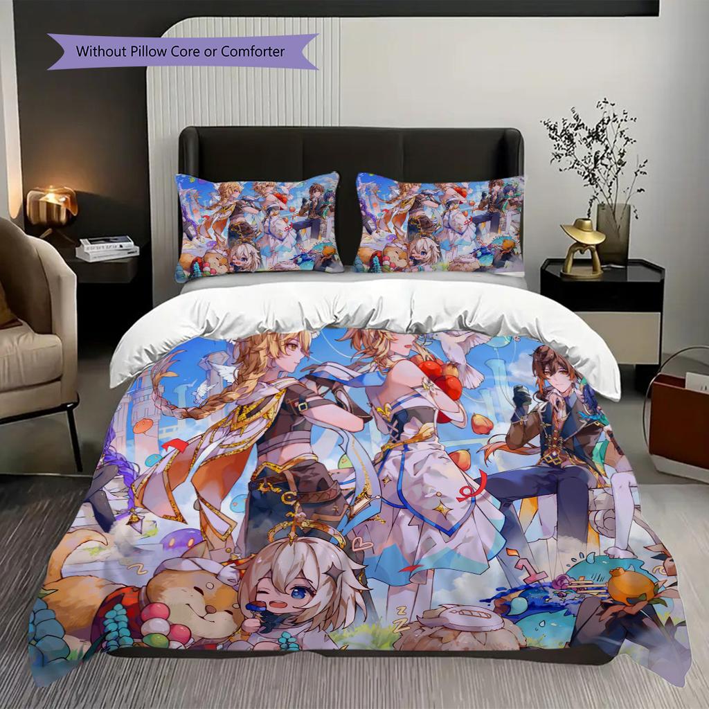 Adventure Awaits Genshin Impact Unveils New Characters Bedding 1 Duvet Cover 2 Pillowcase Without Core Bedding Set Soft And Comfortable