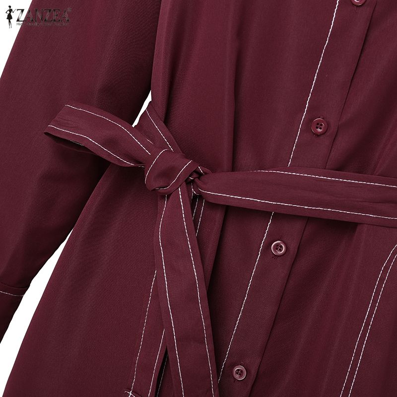 ZANZEA Women Casual Round Neck Solid Color Long Sleeve Loose Dress