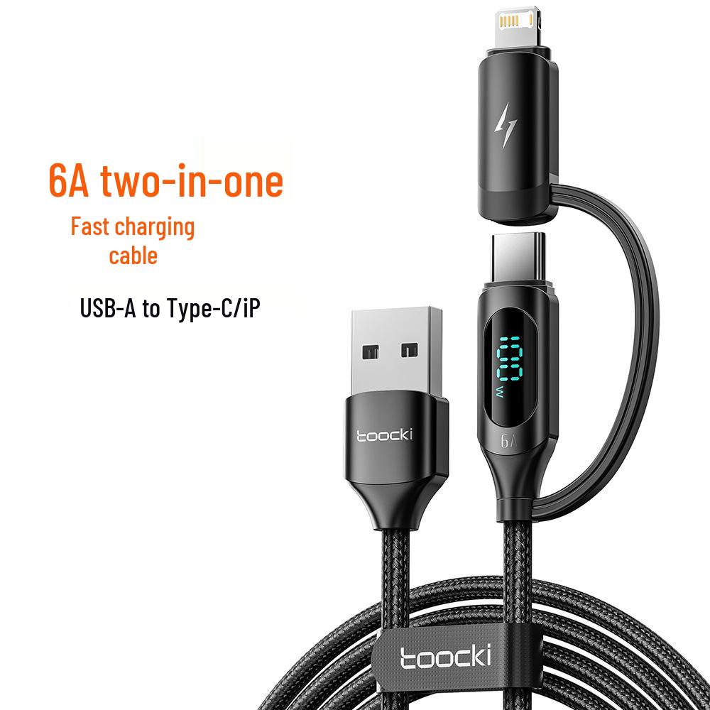 

Toocki 2-in-1 Digital Display Fast Charging Cable, 100W/66W C to C+L / A to C+L