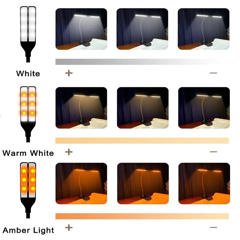 Reading Lamp Dimmable Chargeable Extendable Double Head Flicker-free Illumination Type-C 14LED Amber Book Light Home Supply QingHai